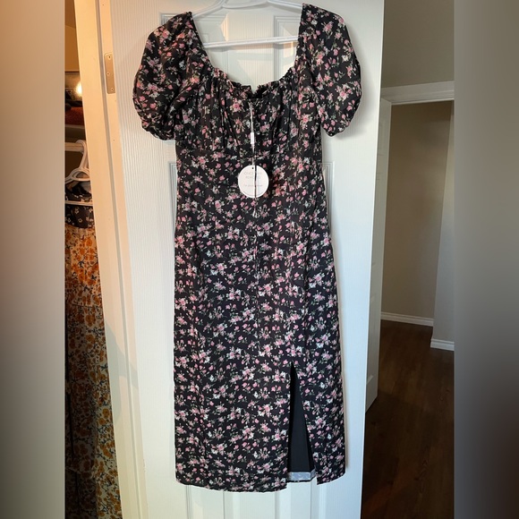 Black and pink floral midi dress - Picture 3 of 5